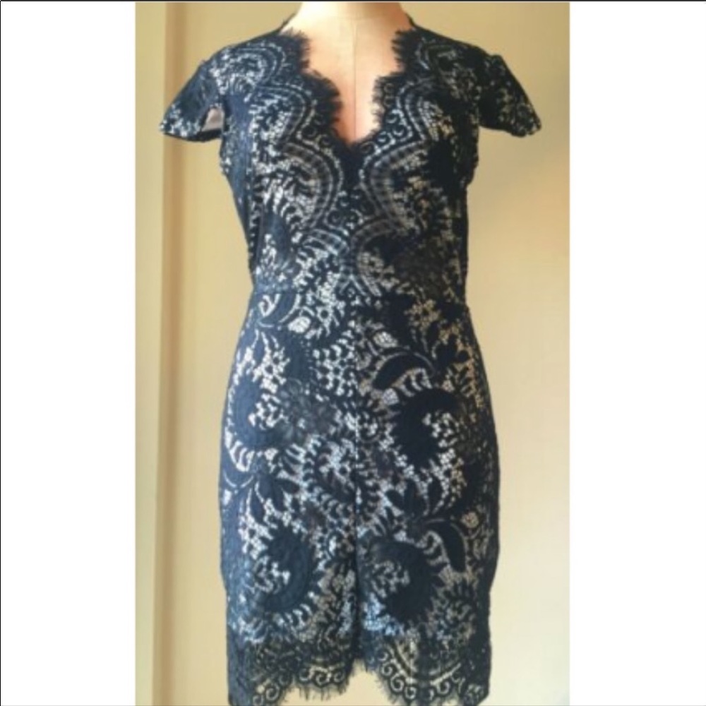 Women’s Black and White Lace Dress, M